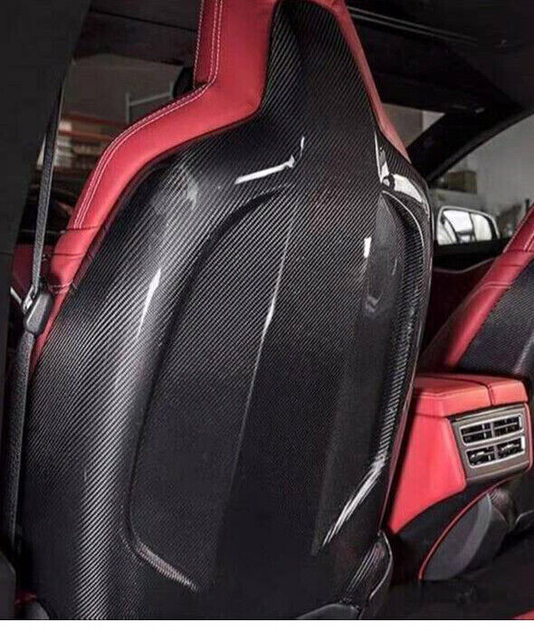 Real Carbon Fiber Car Seat Back Cover Trims 1Piece For Tesla Model S 2014-2016